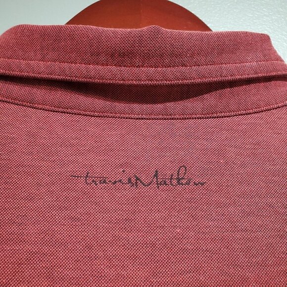 Travis Mathew Polo Shirt Mens XL Burgundy Red Chambray Golf Casual Short Sleeve - Picture 11 of 13